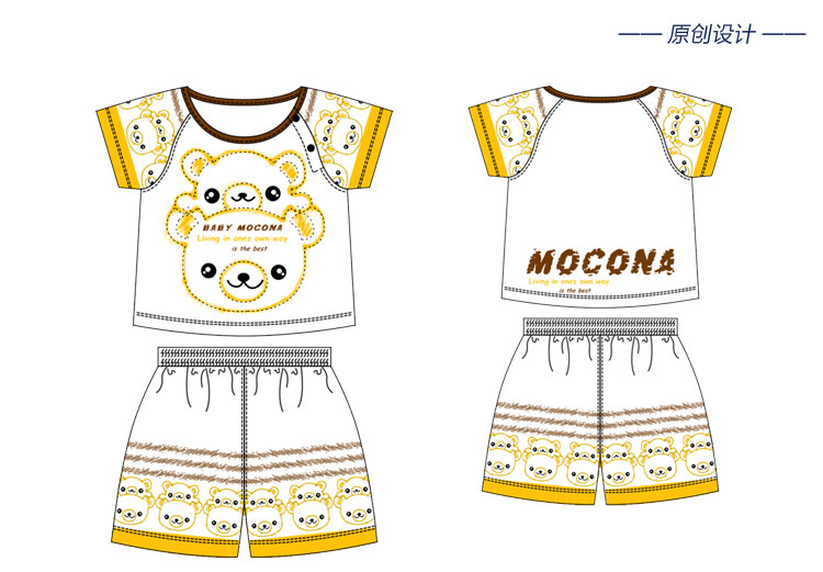 夏季儿童全棉套装小熊卡通短袖<em>短裤两件套</em> T恤