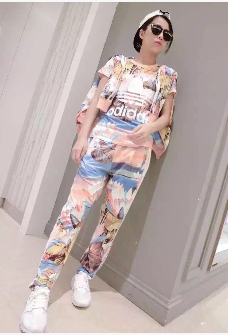 香情姿2015秋季新款印花潮女装 运动休闲三件套 酒红色 M