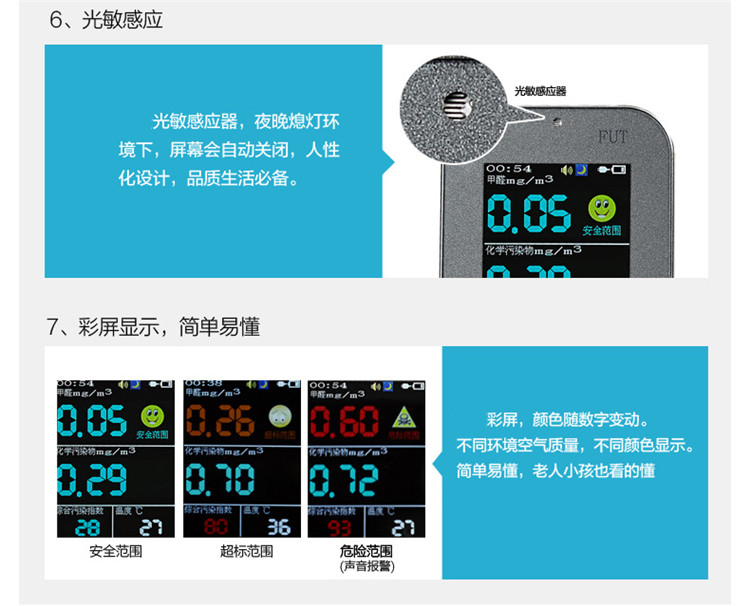 FUT 甲醛检测仪器 家用室内 车内甲醛测试仪 空气质量检测器 JQ15