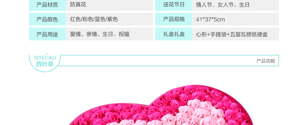 
                                        四叶草 心形香皂花玫瑰礼盒母亲节生日礼物 情人节送女友老婆节日礼物 92朵红色玫瑰香皂花加小熊                