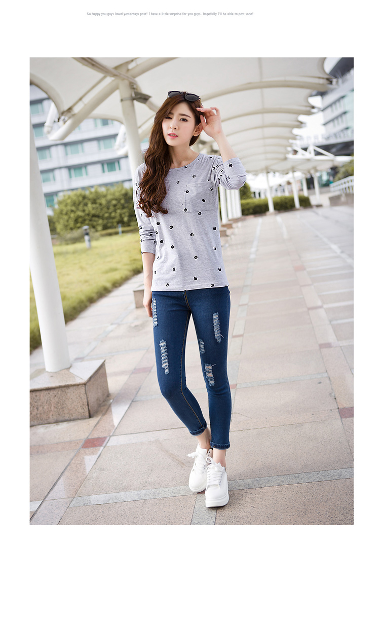 GRAPOS2015秋季新款胖MM宽松大码打底衫学生长袖T恤上衣女TX597 藏蓝 XL