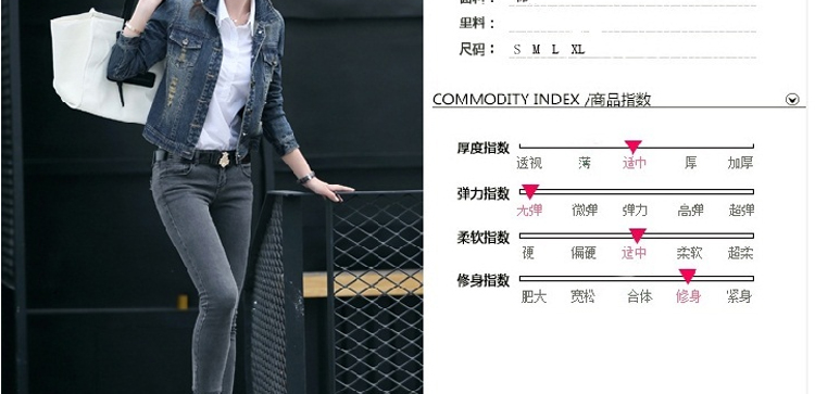 简松 新款牛仔外套女装韩版短款上衣修身牛仔褂长袖短外套秋 JS1084 蓝色 XL