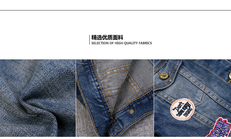 十月玫瑰 2015秋季新款韩版时尚翻领单排扣常规款纯色印花简约牛仔衣修身淑女甜美百搭短外套 牛仔蓝 L