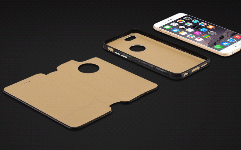 icarercase 手机壳真皮套翻盖防摔适用于iphone6苹果6plus 套装黑色4.
