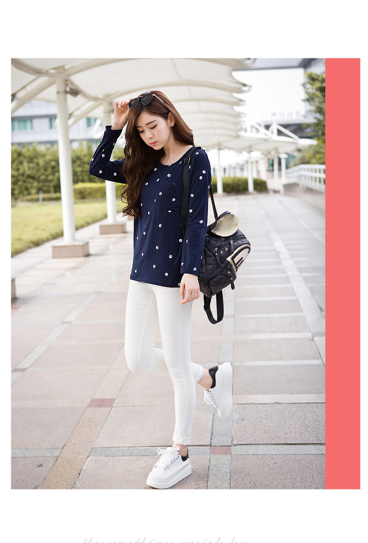 GRAPOS2015秋季新款胖MM宽松大码打底衫学生长袖T恤上衣女TX597 藏蓝 XL