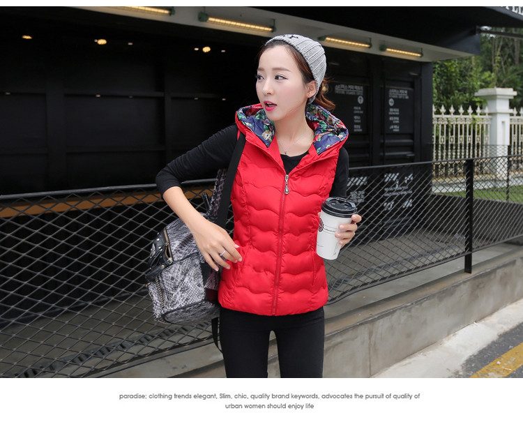 舶式2015秋冬新款轻薄款羽绒服马甲女修身短款韩版连帽外套 黑色 XL