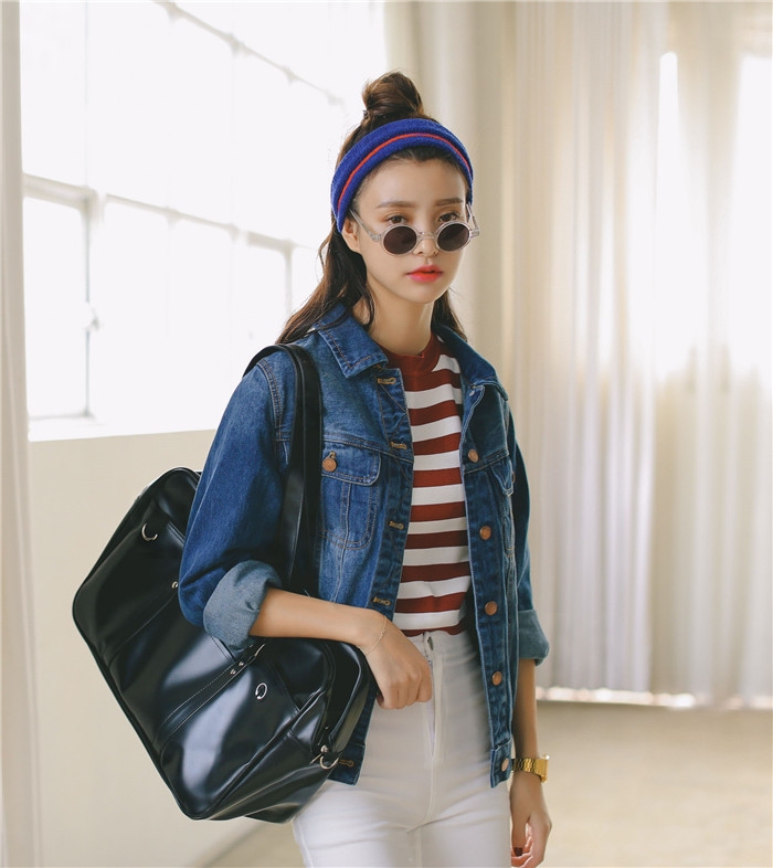 安幕饰  2015秋装新款韩版自制复古风修身上衣牛仔外套女   M52 蓝色 L