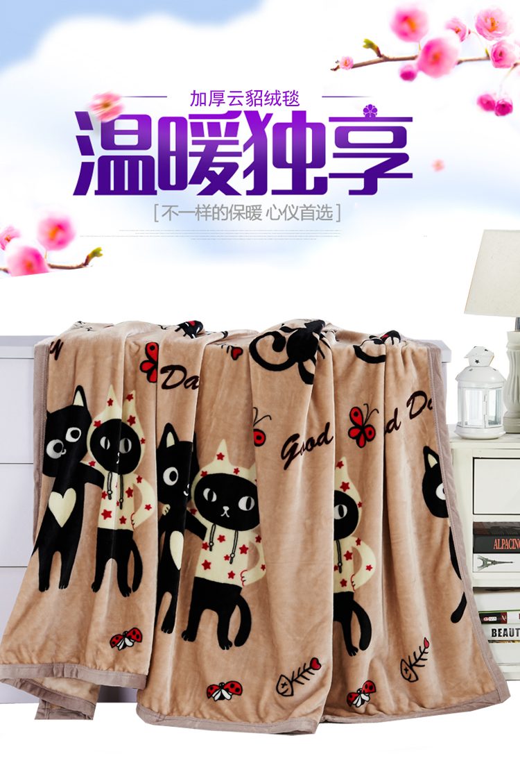 亲见家纺 床上用品 云貂绒毛毯加厚空调毯双人毯 毯子 爱丽丝-蓝 150*200