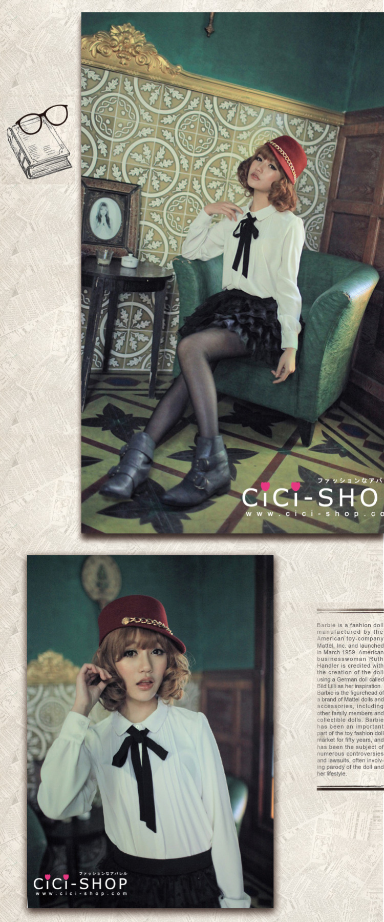 CiciShop2015秋冬小清新百搭甜美蝴蝶结长袖雪纺打底衬衫7910 白色 S