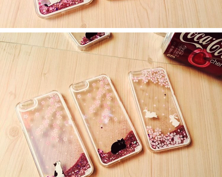 微品多 苹果6手机壳 iPhone6/6s/6plus/6splus樱花液体流沙透明保护套 小白猫 6plus