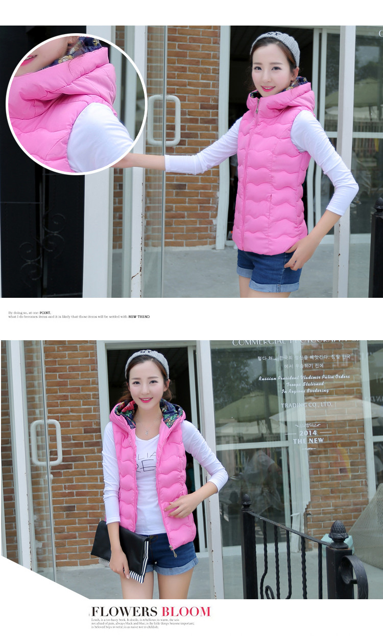 舶式2015秋冬新款轻薄款羽绒服马甲女修身短款韩版连帽外套 黑色 XL