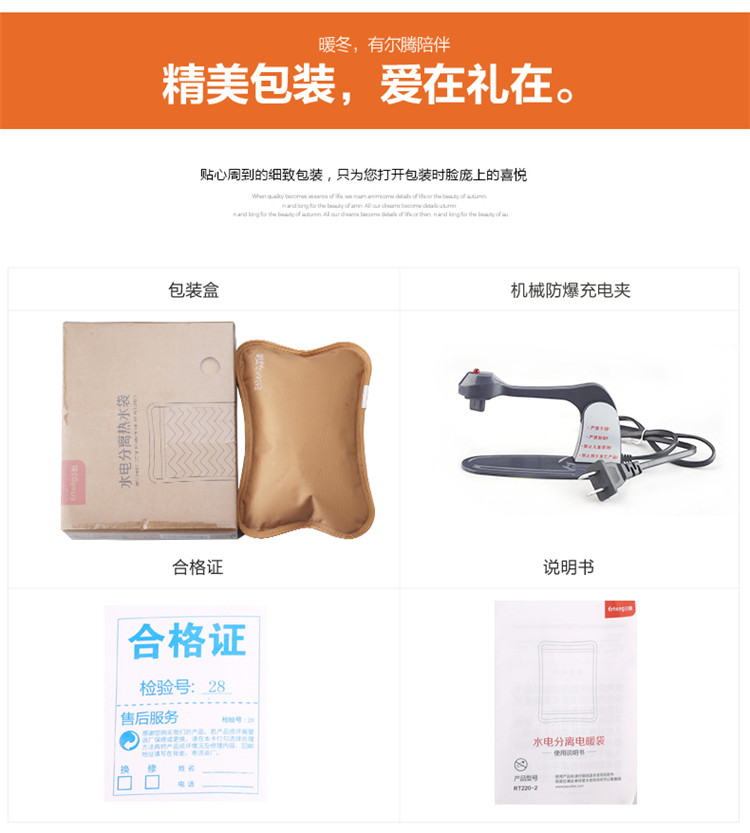 尔腾 大号 已注水 防爆充电热水袋 暖水袋 暖手宝 暖脚宝 暖宝宝 电暖袋 紫色(已注水)