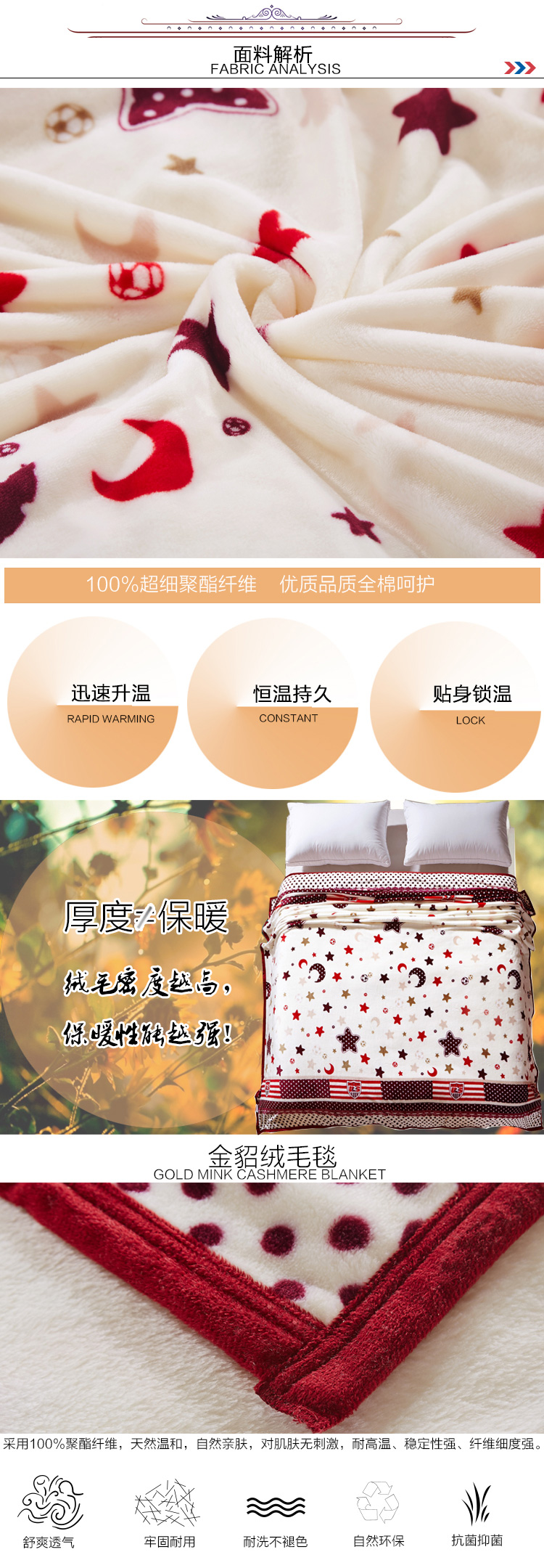 晶丽莱 金貂绒毛毯 空调毯加厚法兰绒毯 珊瑚绒毯子盖毯冬保暖 星月神话 200cmx230cm