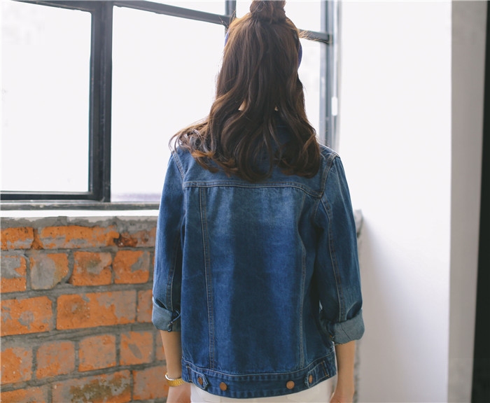 安幕饰  2015秋装新款韩版自制复古风修身上衣牛仔外套女   M52 蓝色 L