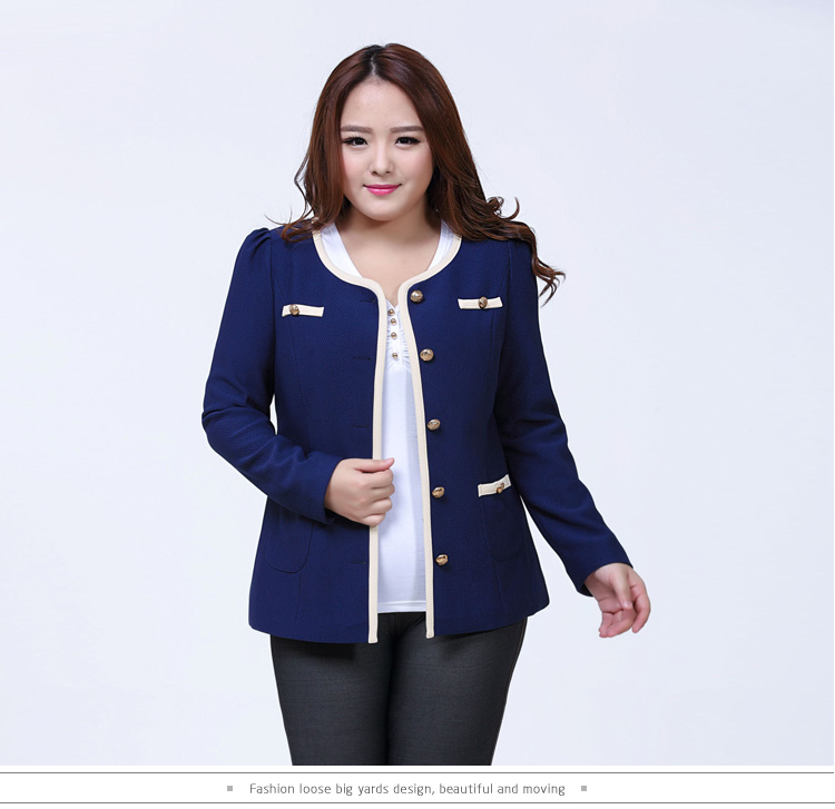 法曼缇2015新款小西装大码西服修身女士休闲显瘦女西装外套 深蓝色 XXXL