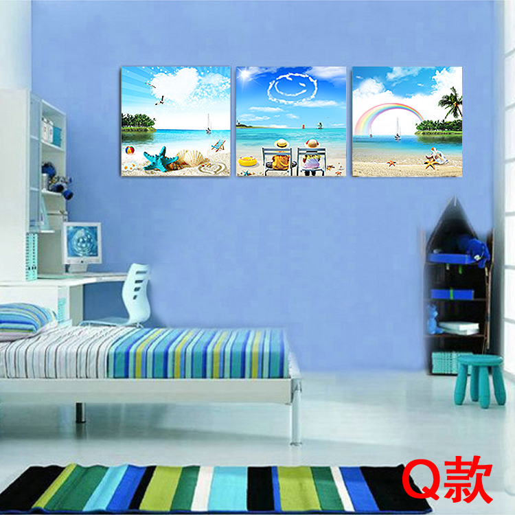 
                                        一若现代家居无框画客厅三联挂画 沙发背景墙壁画 装饰画 地中海风景画 大海沙滩海星贝壳 9毫米 70*70                