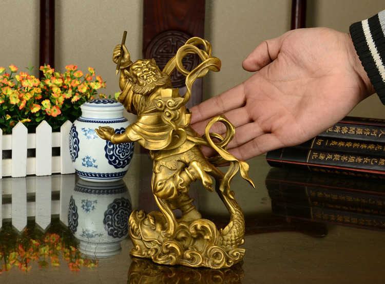 百纳源 魁星点斗独占鳌头工艺品铜魁星踢斗书房办公室装饰品T1629 黄铜色