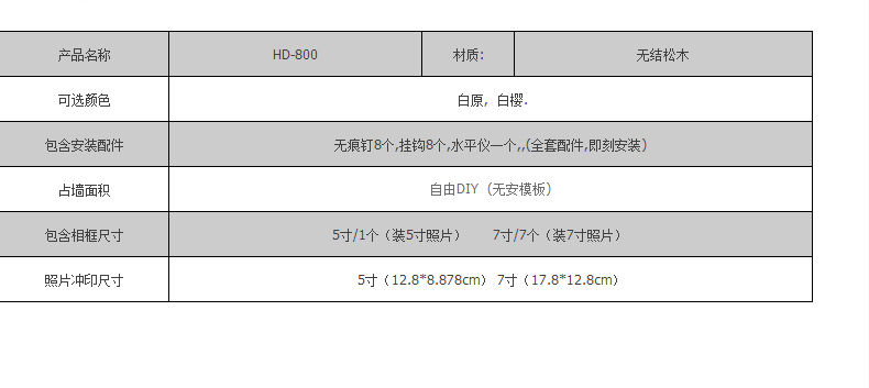 
                                        梓晨 实木照片墙 时尚小墙面 相片墙相框墙创意组合HD800 白原组合                