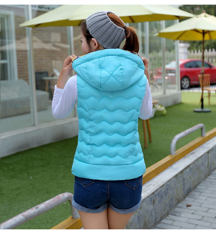 舶式2015秋冬新款轻薄款羽绒服马甲女修身短款韩版连帽外套 黑色 XL