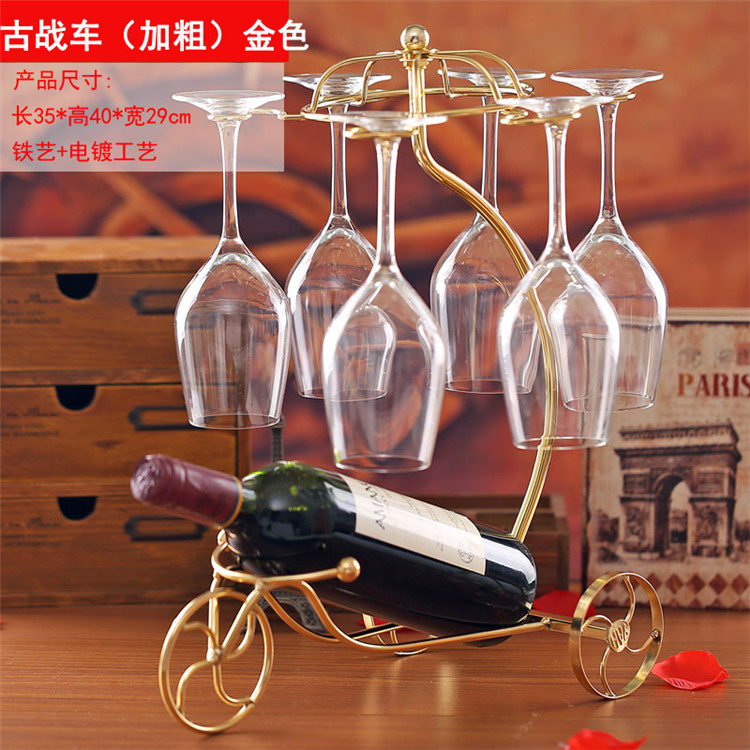 
                                        美美爱 欧式创意红酒架铁艺酒柜装饰品客厅摆件时尚新居家居摆设结婚礼物 叶子战车-金色                