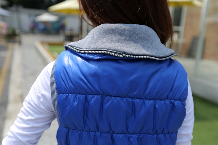 秋奈儿2015新款短款羽绒棉服女时尚修身纯色薄款马甲女秋冬816 蓝色 均码