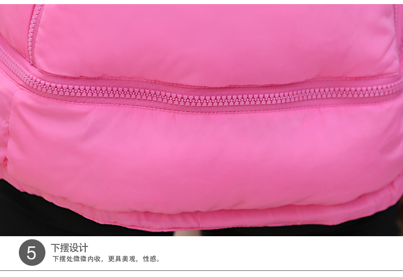 莎茹拉2015新款韩版羽绒棉马甲女短款连帽真毛领宽松少女学生棉背心外套 玫红 XL