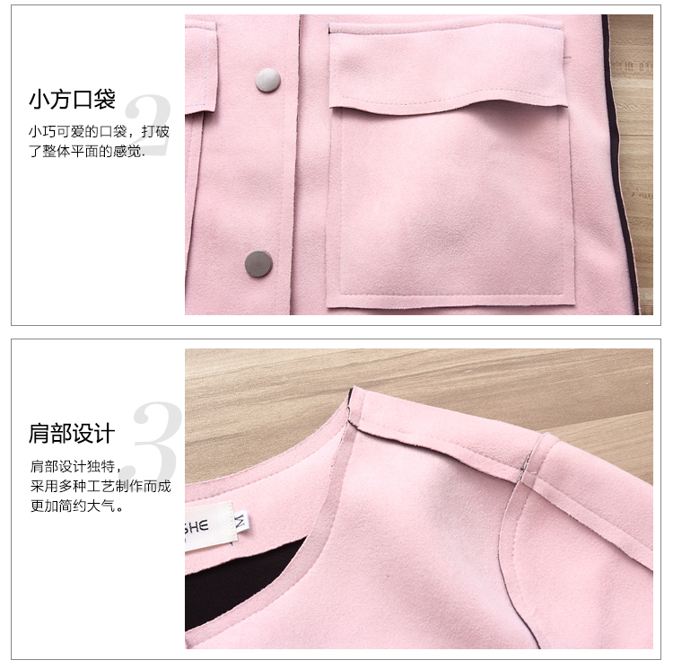 AGKM 2015秋季新款欧美时尚拼接圆领单排扣常规款纯色简约长袖修身淑女名媛优雅短外套潮 墨绿色 L