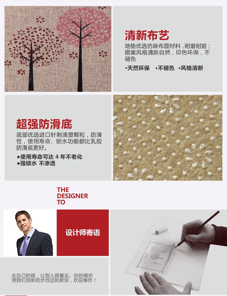 上院地毯 日式 加大加厚布艺厨房进门口吸水防滑地垫 进门垫脚垫地毯 布艺阳光小蜜蜂 加厚120*160cm