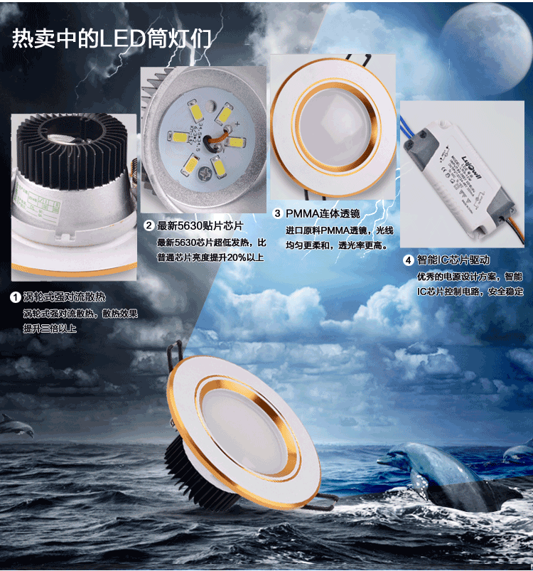 2.5寸筒灯 LED筒灯 防雾筒灯 天花灯 高亮3瓦 4寸灯具全套 白光 4寸 哑白