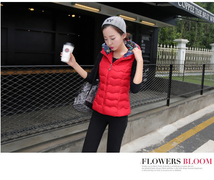 舶式2015秋冬新款轻薄款羽绒服马甲女修身短款韩版连帽外套 黑色 XL