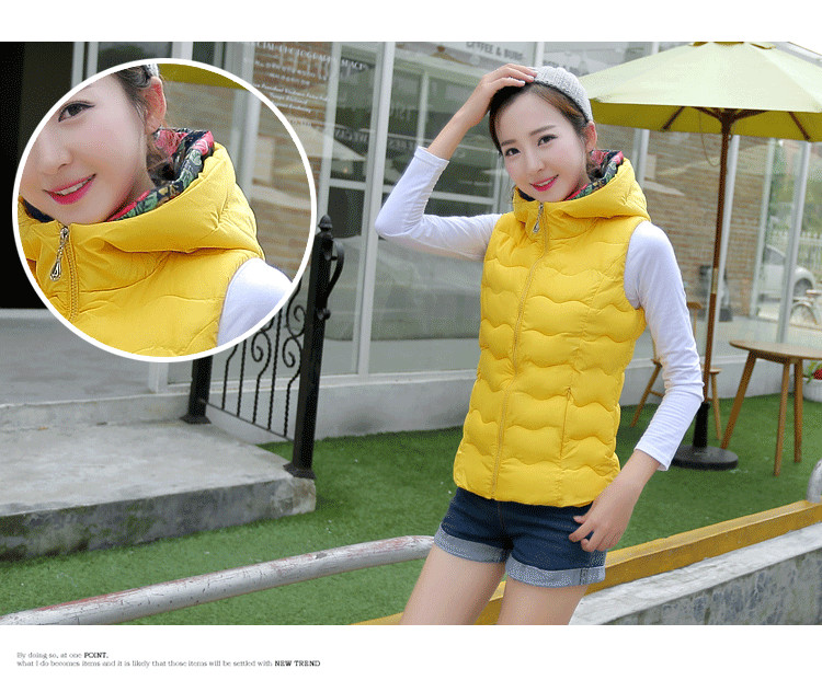 舶式2015秋冬新款轻薄款羽绒服马甲女修身短款韩版连帽外套 黑色 XL