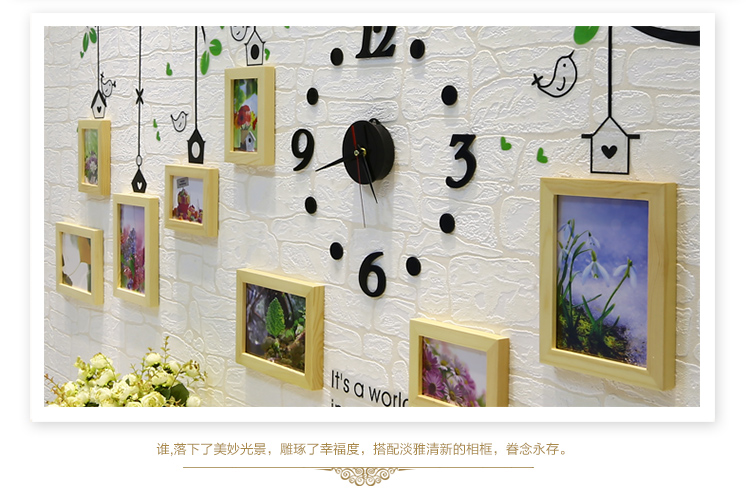 
                                        维佳 小鸟创意钟表相框墙 8框实木挂墙相片墙客厅儿童房楼梯照片墙 白色+唯美画芯 赠送小鸟墙贴+黑色钟表                