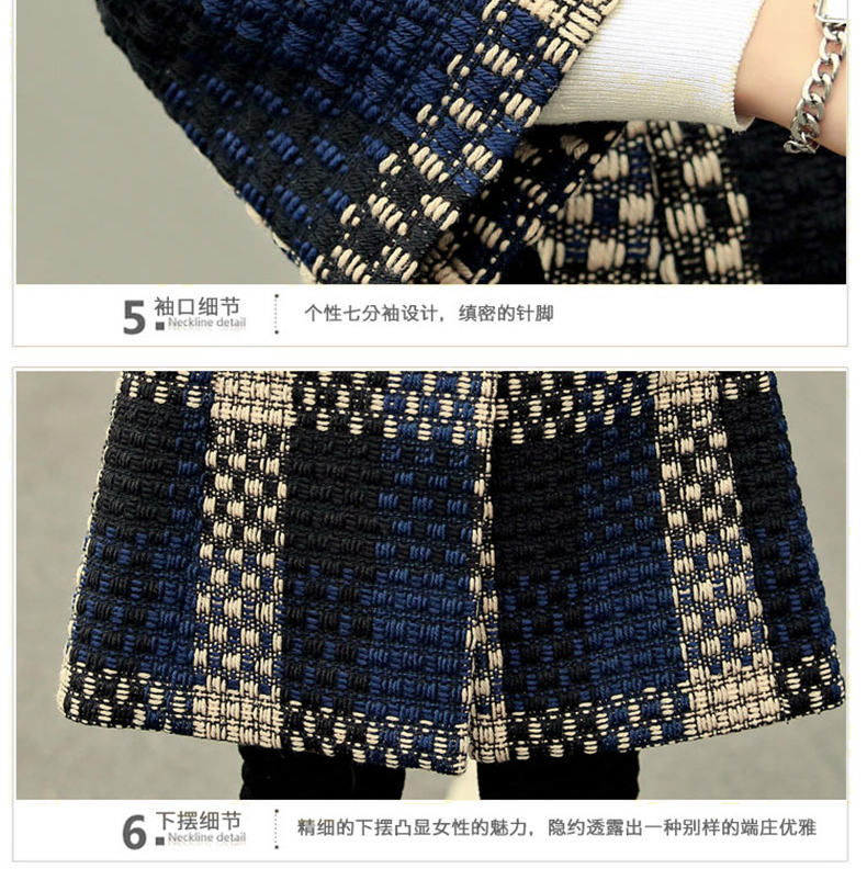 阁斯岚  2015秋冬新款韩版七分袖立领中长款毛呢大衣 女外套 G609 图片色 XL