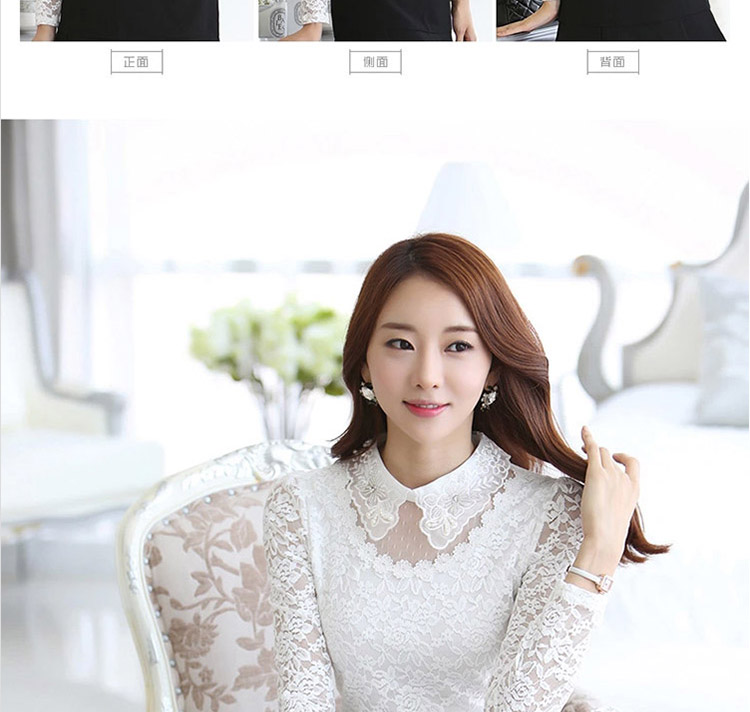 优资杉2015秋装新款女装加绒加厚蕾丝衫女长袖雪纺打底衫 白色 M(90-100斤参考)
