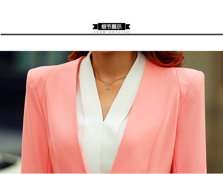 曼斯丽谷2015秋装新款欧美风长袖修身常规款小西装外套 女 粉红色 XXL