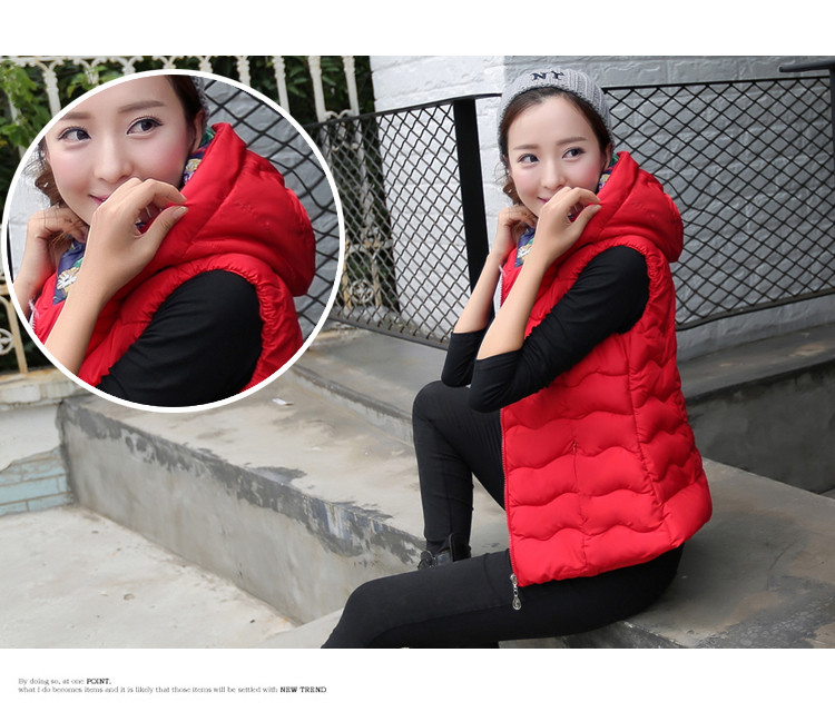 舶式2015秋冬新款轻薄款羽绒服马甲女修身短款韩版连帽外套 黑色 XL