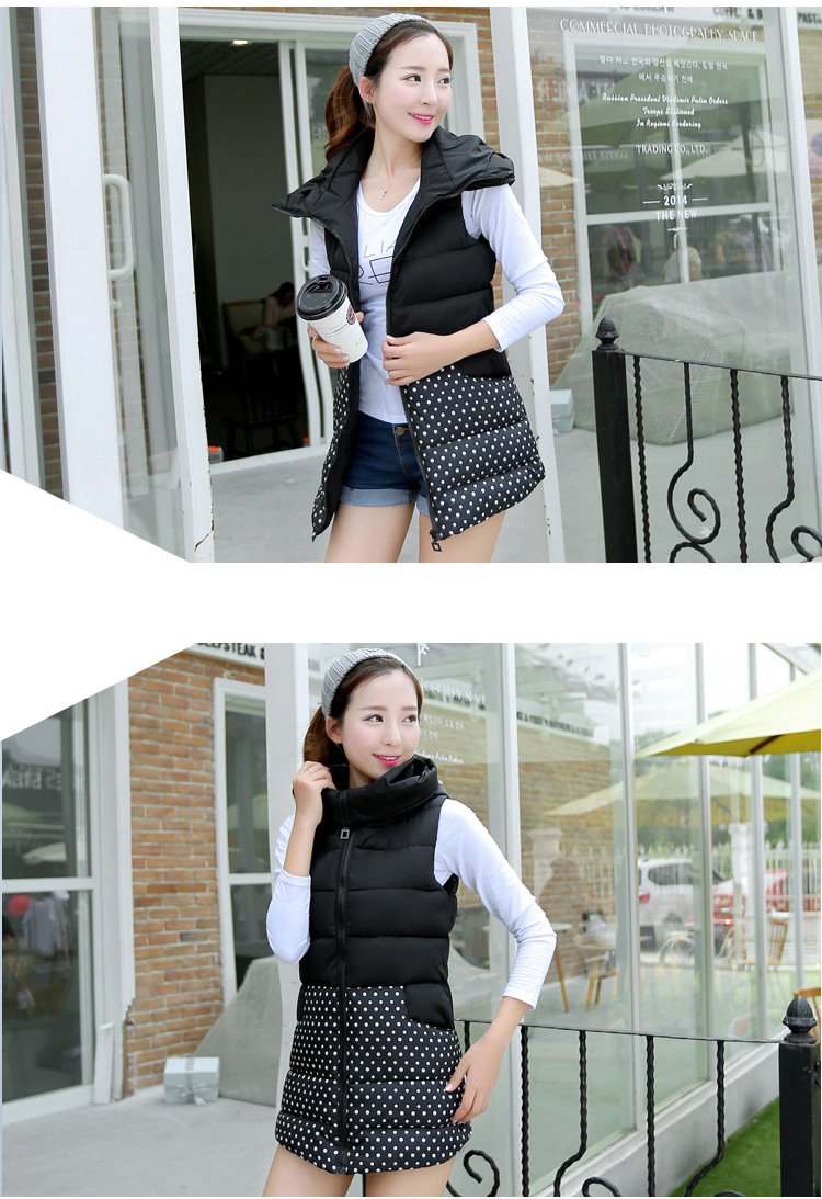 樱雪妃2015秋冬新款外套中长款马夹马甲拼接修身连帽棉服潮时尚女装 黑色 XL