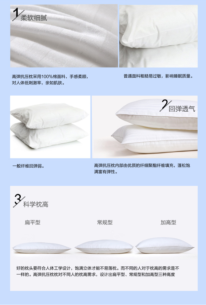 
                                        博洋家纺 枕芯/枕头 高弹抗压枕 全棉面料舒适单人枕 高弹抗压枕                