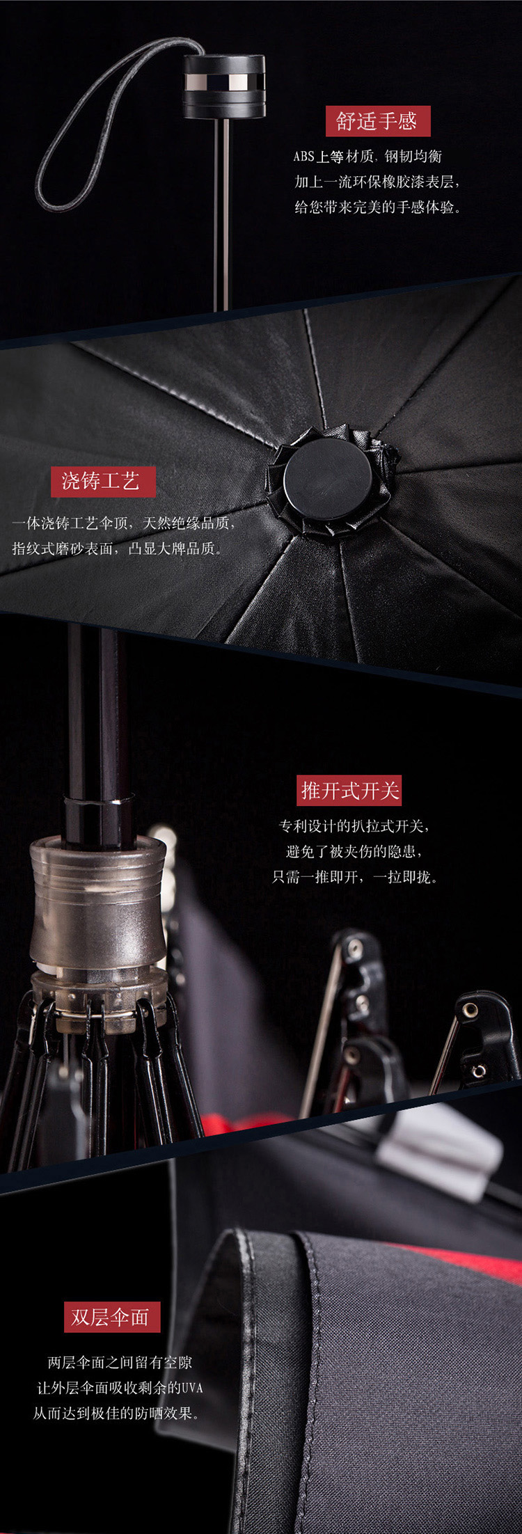 
                                        英之伦 新款黑胶太阳伞防晒防紫外线遮阳伞折叠晴雨伞女款 红色                