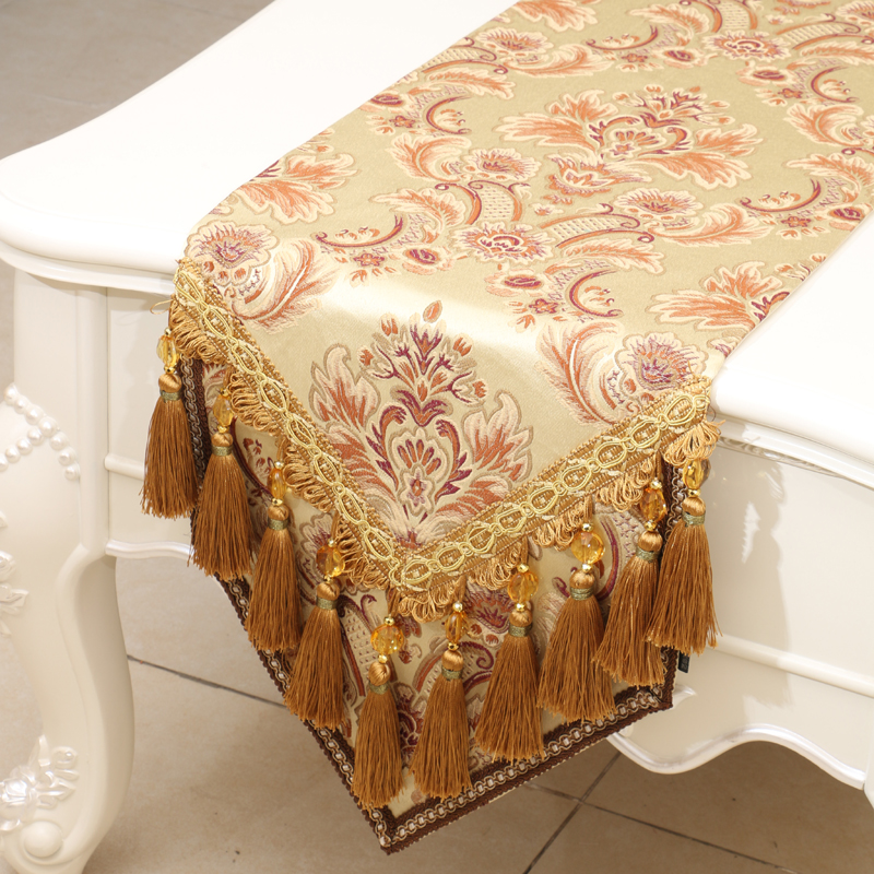 
                                        艺必旭 欧式桌旗 餐桌桌旗时尚 台布 餐垫 桌旗 床旗定做 金色 33*300cm                