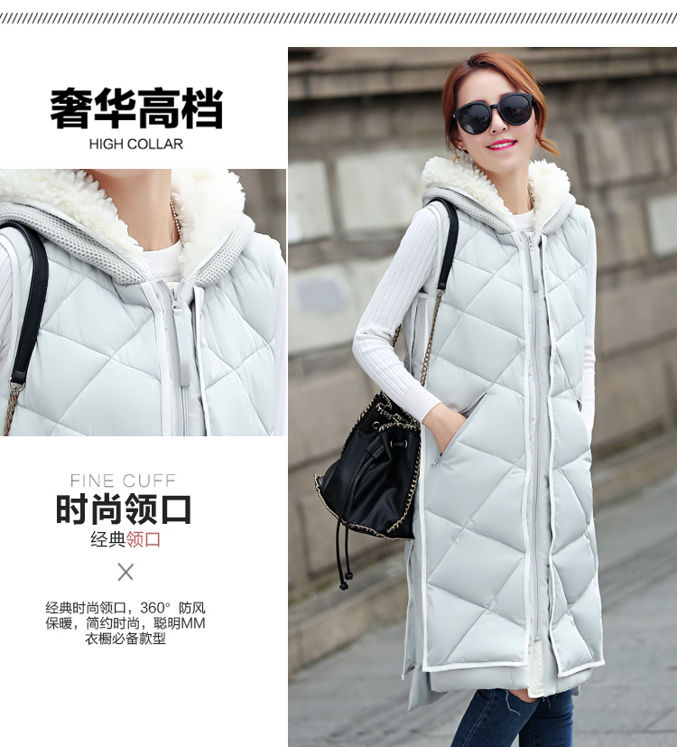 卓芭莎2015韩版时尚长款过膝棉衣女冬装加厚斗篷型羽绒棉服连帽羊羔毛无袖女士棉服棉袄女 黑色 M