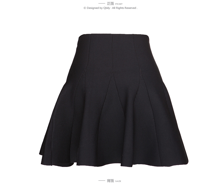 晴碧琳2015秋装新品女装 修身高腰拼接显瘦A字针织半身裙 黑色 M