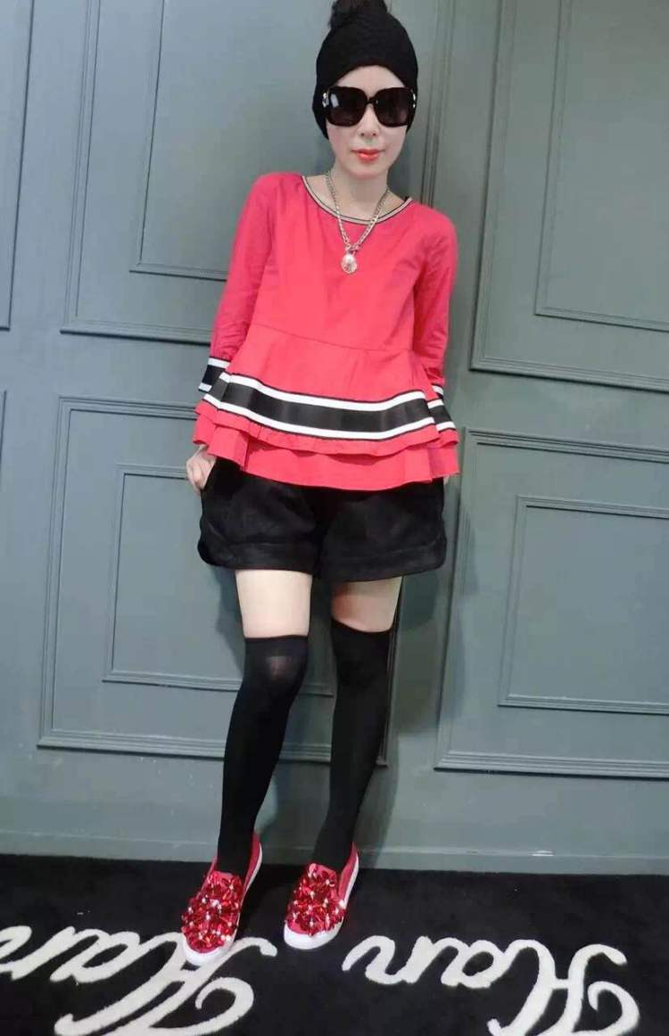 奥斯香2015双层荷叶织带边娃娃衬衣 黑色 均码