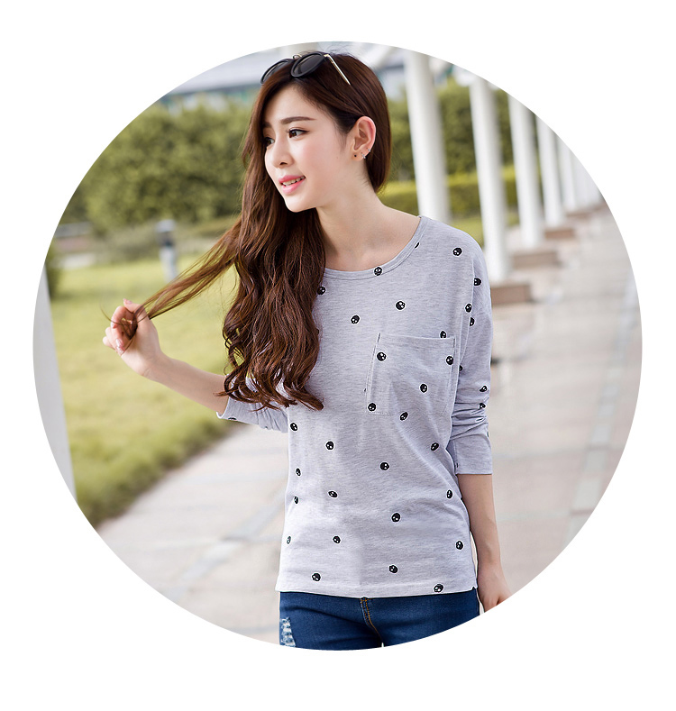 GRAPOS2015秋季新款胖MM宽松大码打底衫学生长袖T恤上衣女TX597 藏蓝 XL