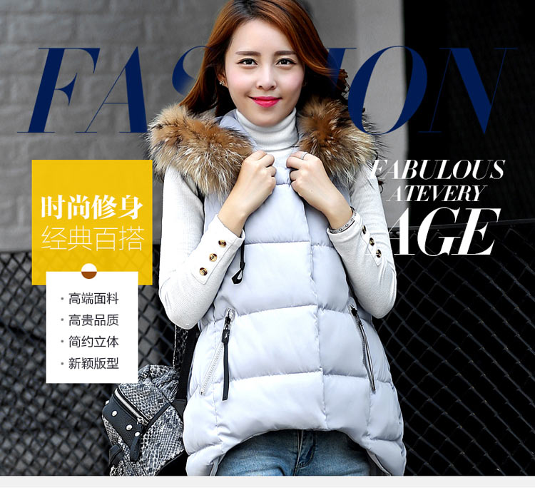 迪泰尔2015冬装新款韩版时尚毛领棉衣棉服女修身中长款棉马甲背心外套上衣女D05 大红 L