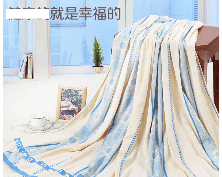 
                                        依米花家纺 毛巾被纯棉 双人加厚保暖毯子 空调毛毯 提花条纹格子床单 苹果毛巾被 紫 150*200cm                