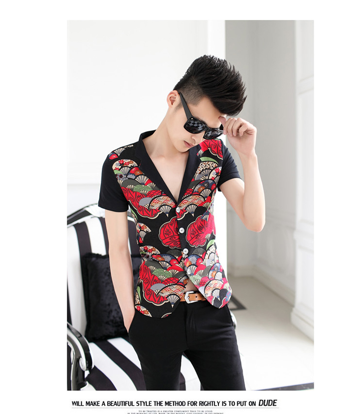 花衬衫男潮修身短袖性价比 衬衫短袖 男 潮流质