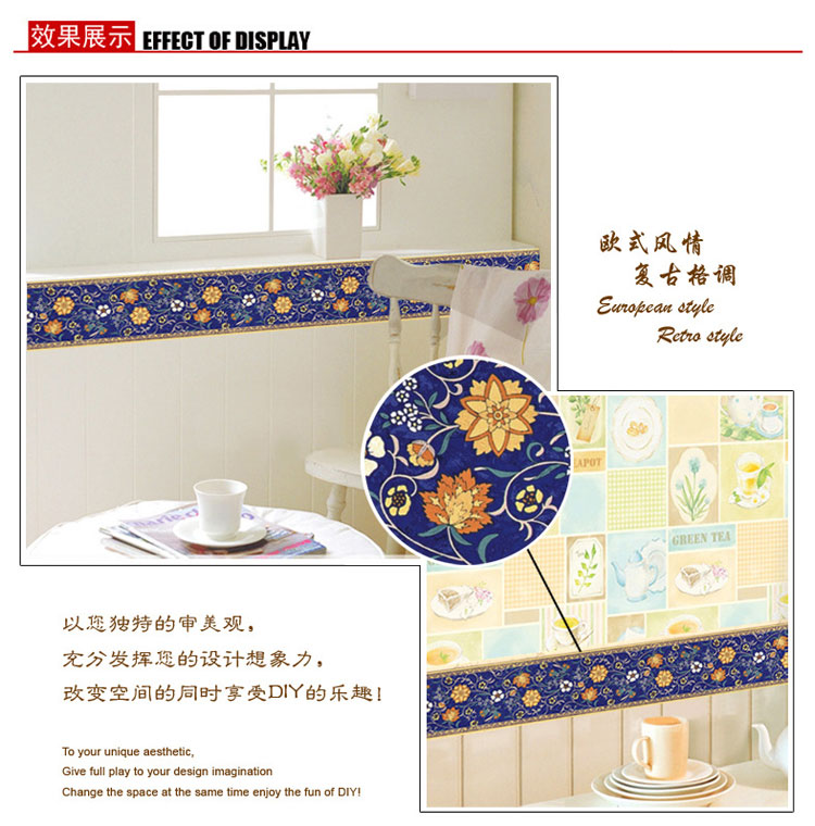 
                                        原始风 可移除墙贴 玻璃腰线橱窗玻璃门装饰贴纸 公室店铺玻璃装饰壁贴纸 墙边装饰条 60*90CM                