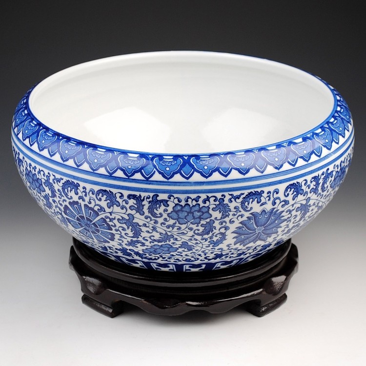 
                                                                                陶之念 景德镇陶瓷器 青花瓷鱼缸 水浅 金鱼缸 乌龟缸 现代时尚家饰摆设 小号                