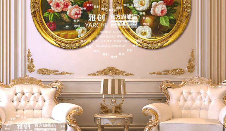 
                                        雅创油画 欧式装饰画椭圆画框客厅玄关柜挂画手绘油画古典花沙发墙画 C款 45*55CM                